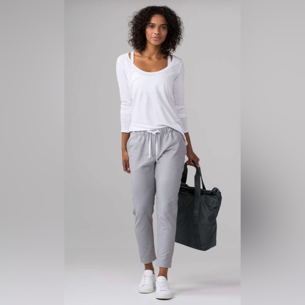 Lululemon Jet Crop Slim Pants Herringbone Heathered Slate White 4